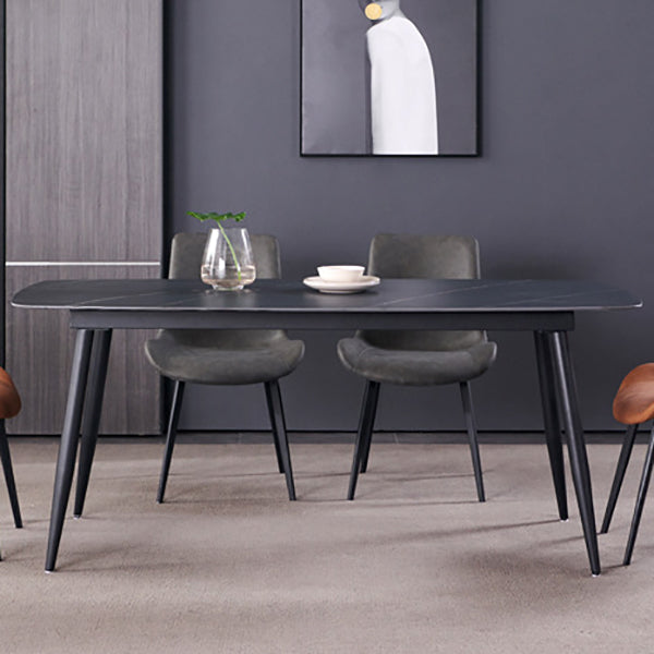 Sintered Stone Rectangular Dining Table Contemporary with Four Legs Base Table in Black Clearhalo ' dining_table' 'Dining Tables & Seating' 'Dining Tables' 'Furniture' 'furniture_dining_table' 'Kitchen & Dining Furniture' 'kitchen&dining_furn' 'kitchen' 'kitchen_dining_table' 3578379