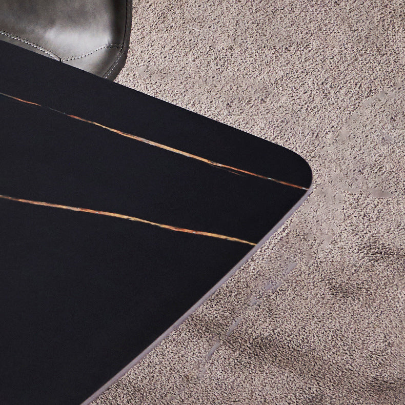 Sintered Stone Rectangular Dining Table Contemporary with Four Legs Base Table in Black Clearhalo ' dining_table' 'Dining Tables & Seating' 'Dining Tables' 'Furniture' 'furniture_dining_table' 'Kitchen & Dining Furniture' 'kitchen&dining_furn' 'kitchen' 'kitchen_dining_table' 3578383
