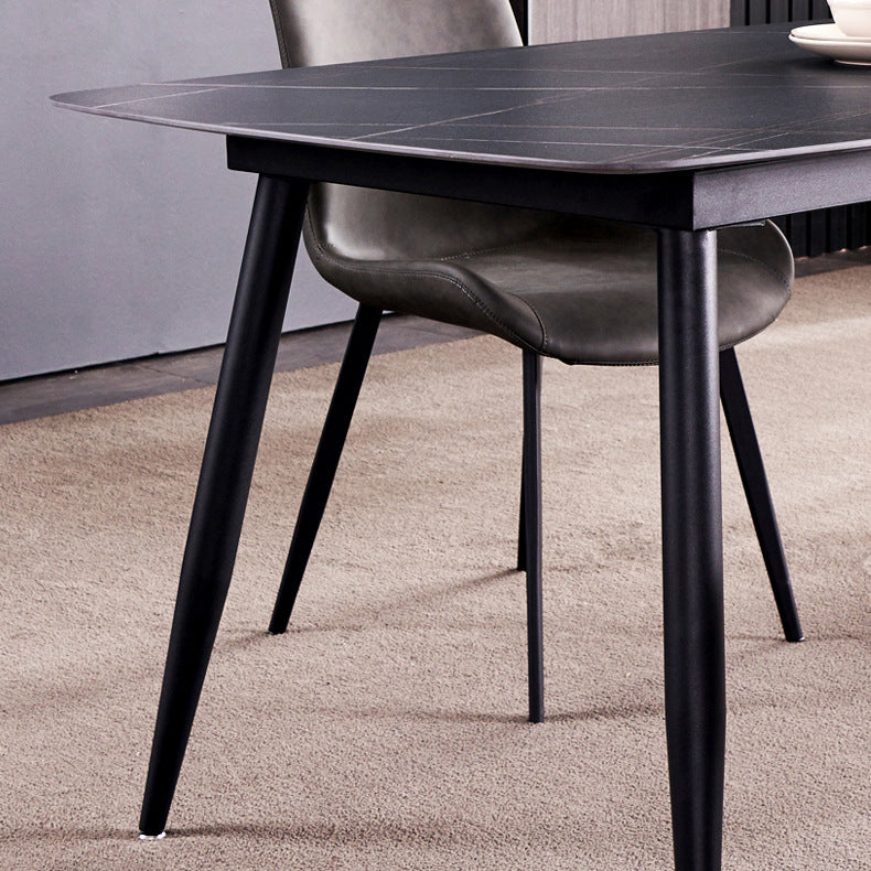 Sintered Stone Rectangular Dining Table Contemporary with Four Legs Base Table in Black Clearhalo ' dining_table' 'Dining Tables & Seating' 'Dining Tables' 'Furniture' 'furniture_dining_table' 'Kitchen & Dining Furniture' 'kitchen&dining_furn' 'kitchen' 'kitchen_dining_table' 3578384