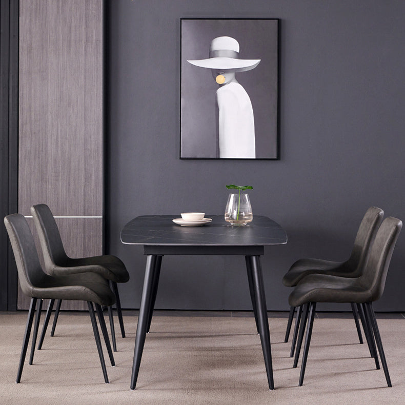 Sintered Stone Rectangular Dining Table Contemporary with Four Legs Base Table in Black Clearhalo ' dining_table' 'Dining Tables & Seating' 'Dining Tables' 'Furniture' 'furniture_dining_table' 'Kitchen & Dining Furniture' 'kitchen&dining_furn' 'kitchen' 'kitchen_dining_table' 3578385