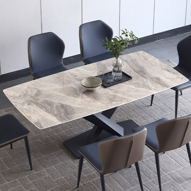 Modern Style Sintered Stone Dining Table Gray Rectangle Table with Pedestal Clearhalo ' dining_table' 'Dining Tables & Seating' 'Dining Tables' 'Furniture' 'furniture_dining_table' 'Kitchen & Dining Furniture' 'kitchen&dining_furn' 'kitchen' 'kitchen_dining_table' 3578404