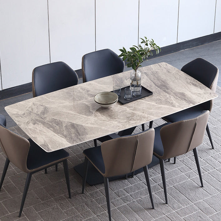 Modern Style Sintered Stone Dining Table Gray Rectangle Table with Pedestal Clearhalo ' dining_table' 'Dining Tables & Seating' 'Dining Tables' 'Furniture' 'furniture_dining_table' 'Kitchen & Dining Furniture' 'kitchen&dining_furn' 'kitchen' 'kitchen_dining_table' 3578405