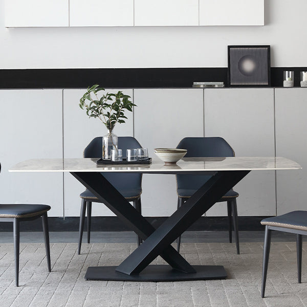 Modern Style Sintered Stone Dining Table Gray Rectangle Table with Pedestal Clearhalo ' dining_table' 'Dining Tables & Seating' 'Dining Tables' 'Furniture' 'furniture_dining_table' 'Kitchen & Dining Furniture' 'kitchen&dining_furn' 'kitchen' 'kitchen_dining_table' 3578406