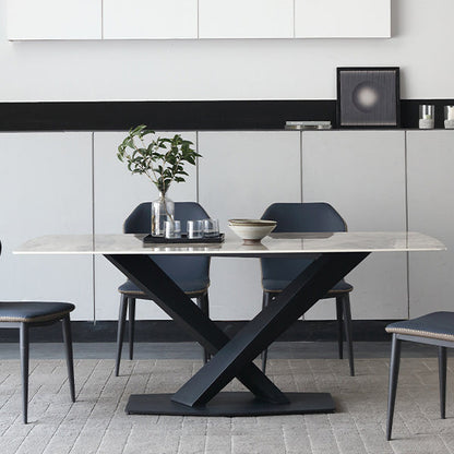 Modern Style Sintered Stone Dining Table Gray Rectangle Table with Pedestal Clearhalo ' dining_table' 'Dining Tables & Seating' 'Dining Tables' 'Furniture' 'furniture_dining_table' 'Kitchen & Dining Furniture' 'kitchen&dining_furn' 'kitchen' 'kitchen_dining_table' 3578406