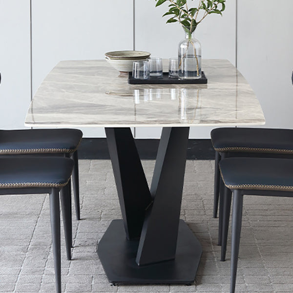 Modern Style Sintered Stone Dining Table Gray Rectangle Table with Pedestal Clearhalo ' dining_table' 'Dining Tables & Seating' 'Dining Tables' 'Furniture' 'furniture_dining_table' 'Kitchen & Dining Furniture' 'kitchen&dining_furn' 'kitchen' 'kitchen_dining_table' 3578407