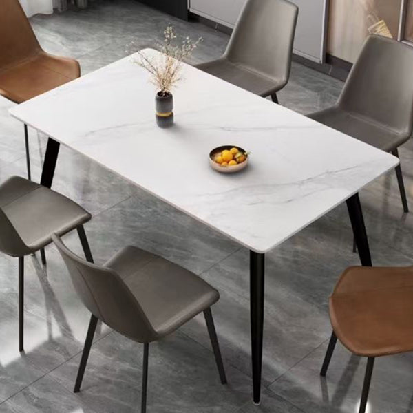 Rectangle Dining Table Modern Sintered Stone Furniture with Metallic Base White Without Chairs Clearhalo ' dining_table' 'Dining Tables & Seating' 'Dining Tables' 'furn' 'furn_dining_table' 'Furniture' 'furniture_dining_table' 'Kitchen & Dining Furniture' 'kitchen&dining_furn' 'kitchen' 'kitchen_dining_table' 3578414