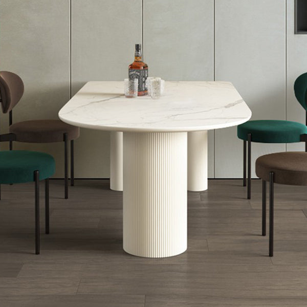 Contemporary Dining Table Sintered Stone Dining Table with 3 White Legs for Dining Clearhalo ' dining_table' 'Dining Tables & Seating' 'Dining Tables' 'furn' 'furn_dining_table' 'Furniture' 'furniture_dining_table' 'Kitchen & Dining Furniture' 'kitchen&dining_furn' 'kitchen' 'kitchen_dining_table' 3578422