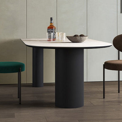 Contemporary Dining Table Sintered Stone Dining Table with 3 White Legs for Dining Black Without Chairs Clearhalo ' dining_table' 'Dining Tables & Seating' 'Dining Tables' 'furn' 'furn_dining_table' 'Furniture' 'furniture_dining_table' 'Kitchen & Dining Furniture' 'kitchen&dining_furn' 'kitchen' 'kitchen_dining_table' 3578423