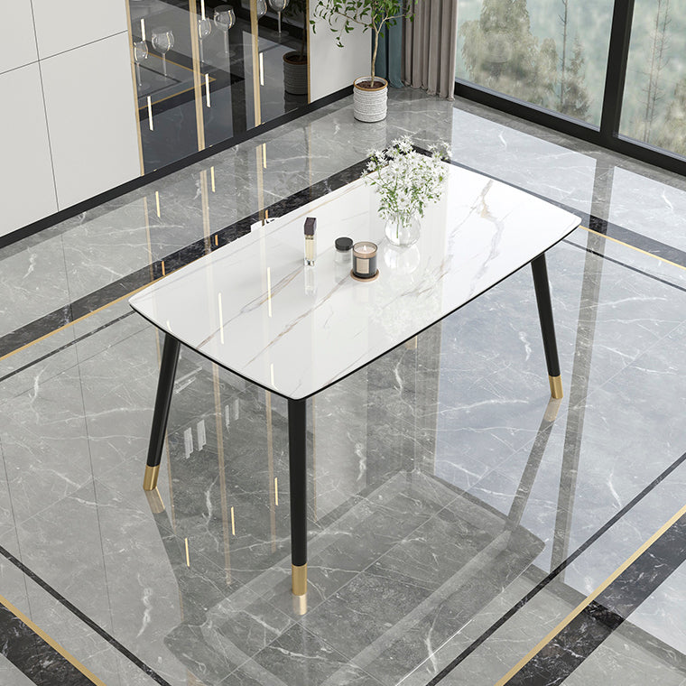 Contemporary Sintered Stone Kitchen Dining Table Rectangle Shape Dining Table with 4 Legs Base White Clearhalo ' dining_table' 'Dining Tables & Seating' 'Dining Tables' 'Furniture' 'furniture_dining_table' 'Kitchen & Dining Furniture' 'kitchen&dining_furn' 'kitchen' 'kitchen_dining_table' 3578458