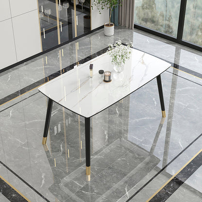 Contemporary Sintered Stone Kitchen Dining Table Rectangle Shape Dining Table with 4 Legs Base White Clearhalo ' dining_table' 'Dining Tables & Seating' 'Dining Tables' 'Furniture' 'furniture_dining_table' 'Kitchen & Dining Furniture' 'kitchen&dining_furn' 'kitchen' 'kitchen_dining_table' 3578458