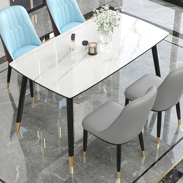 Contemporary Sintered Stone Kitchen Dining Table Rectangle Shape Dining Table with 4 Legs Base Clearhalo ' dining_table' 'Dining Tables & Seating' 'Dining Tables' 'Furniture' 'furniture_dining_table' 'Kitchen & Dining Furniture' 'kitchen&dining_furn' 'kitchen' 'kitchen_dining_table' 3578460