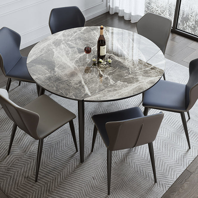 Modern Style Sintered Stone Dining Table Gray Round Drop-Leaf Table with 4 Legs Clearhalo ' dining_table' 'Dining Tables & Seating' 'Dining Tables' 'Furniture' 'furniture_dining_table' 'Kitchen & Dining Furniture' 'kitchen&dining_furn' 'kitchen' 'kitchen_dining_table' 3578467