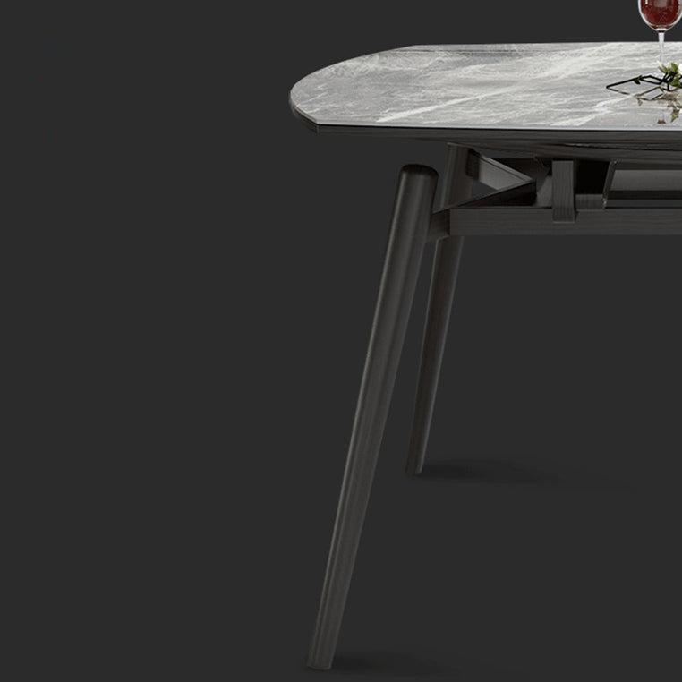 Modern Style Sintered Stone Dining Table Gray Round Drop-Leaf Table with 4 Legs Clearhalo ' dining_table' 'Dining Tables & Seating' 'Dining Tables' 'Furniture' 'furniture_dining_table' 'Kitchen & Dining Furniture' 'kitchen&dining_furn' 'kitchen' 'kitchen_dining_table' 3578471