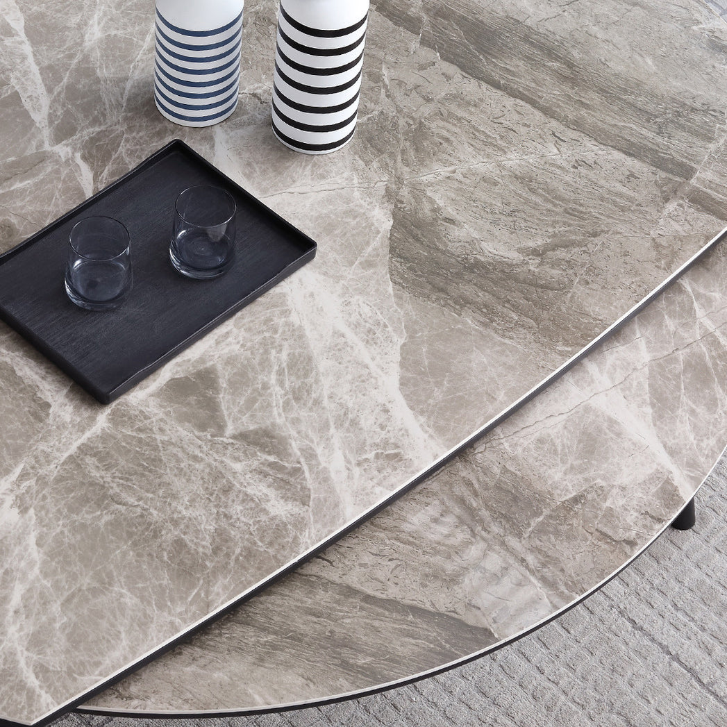 Modern Style Sintered Stone Dining Table Gray Round Drop-Leaf Table with 4 Legs Clearhalo ' dining_table' 'Dining Tables & Seating' 'Dining Tables' 'Furniture' 'furniture_dining_table' 'Kitchen & Dining Furniture' 'kitchen&dining_furn' 'kitchen' 'kitchen_dining_table' 3578472