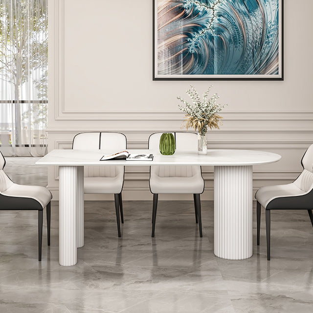 Contemporary Dining Table Sintered Stone Table with 3 White Legs for Dining Clearhalo ' dining_table' 'Dining Tables & Seating' 'Dining Tables' 'Furniture' 'furniture_dining_table' 'Kitchen & Dining Furniture' 'kitchen&dining_furn' 'kitchen' 'kitchen_dining_table' 3578476