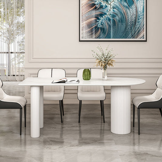 Contemporary Dining Table Sintered Stone Table with 3 White Legs for Dining