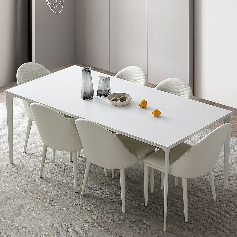 Modern White Rectangle Shape Dining Table Sintered Stone Kitchen Dining Table with 4 Legs Base Clearhalo ' dining_table' 'Dining Tables & Seating' 'Dining Tables' 'Furniture' 'furniture_dining_table' 'Kitchen & Dining Furniture' 'kitchen&dining_furn' 'kitchen' 'kitchen_dining_table' 3578482