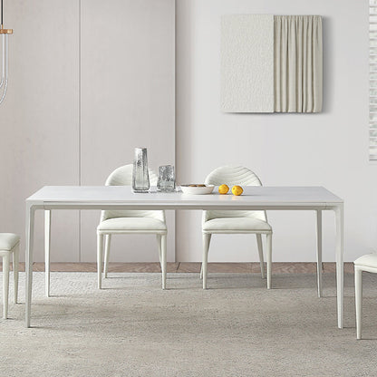 Modern White Rectangle Shape Dining Table Sintered Stone Kitchen Dining Table with 4 Legs Base Clearhalo ' dining_table' 'Dining Tables & Seating' 'Dining Tables' 'Furniture' 'furniture_dining_table' 'Kitchen & Dining Furniture' 'kitchen&dining_furn' 'kitchen' 'kitchen_dining_table' 3578484