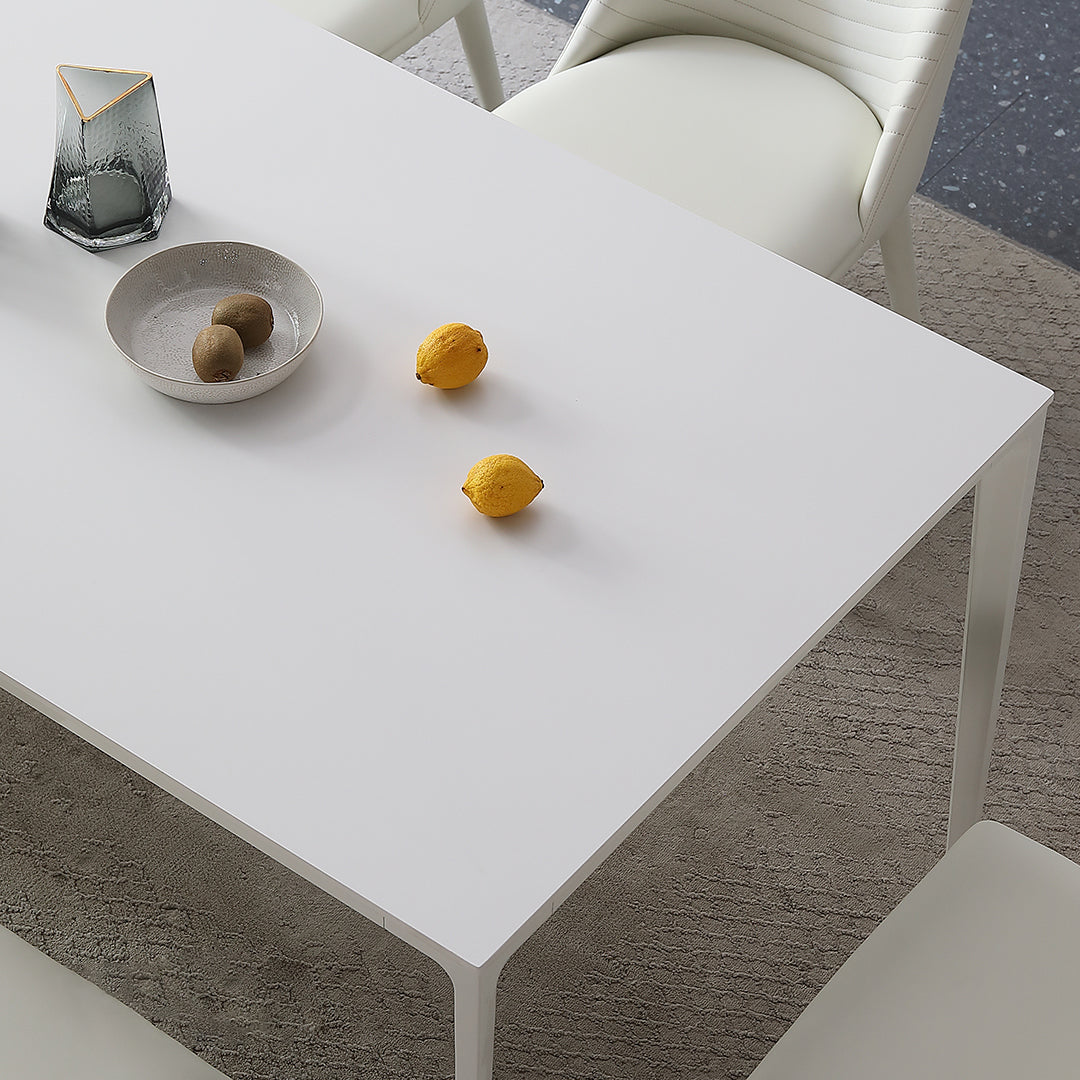 Modern White Rectangle Shape Dining Table Sintered Stone Kitchen Dining Table with 4 Legs Base Clearhalo ' dining_table' 'Dining Tables & Seating' 'Dining Tables' 'Furniture' 'furniture_dining_table' 'Kitchen & Dining Furniture' 'kitchen&dining_furn' 'kitchen' 'kitchen_dining_table' 3578488