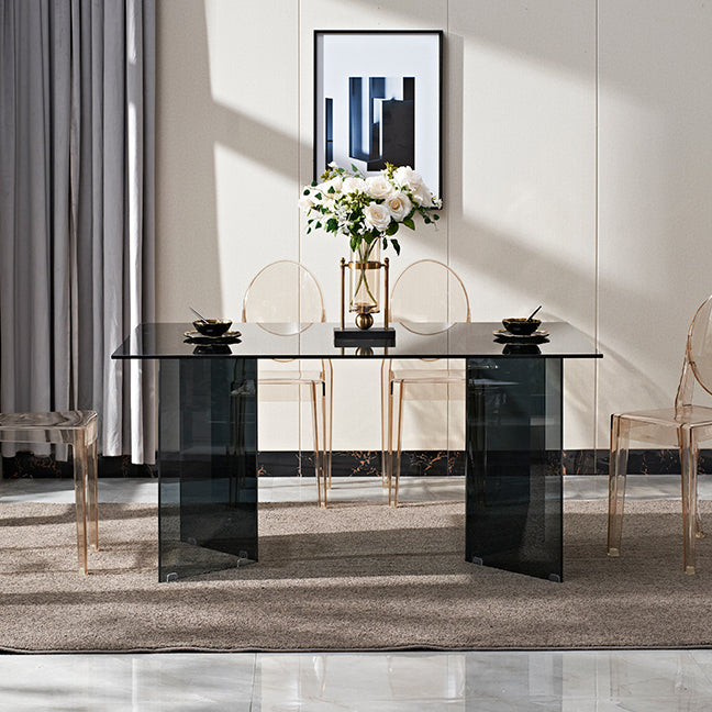 Contemporary Style Clear Tempered Glass Dining Table 2 Legs Table for Dining Room Clearhalo ' dining_table' 'Dining Tables & Seating' 'Dining Tables' 'Furniture' 'furniture_dining_table' 'Kitchen & Dining Furniture' 'kitchen&dining_furn' 'kitchen' 'kitchen_dining_table' 3578494