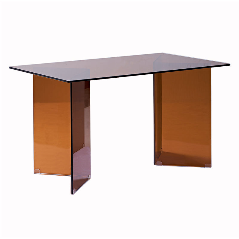 Contemporary Style Clear Tempered Glass Dining Table 2 Legs Table for Dining Room Brown Clearhalo ' dining_table' 'Dining Tables & Seating' 'Dining Tables' 'Furniture' 'furniture_dining_table' 'Kitchen & Dining Furniture' 'kitchen&dining_furn' 'kitchen' 'kitchen_dining_table' 3578495