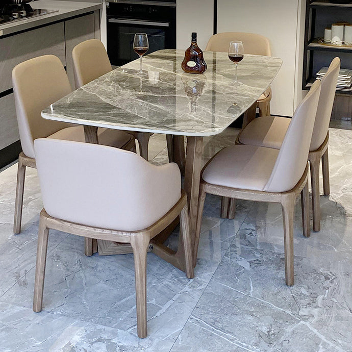 Sintered Stone Modern Rectangle Dining Table Grey Stone Top Table with Trestle Base Clearhalo ' dining_table' 'Dining Tables & Seating' 'Dining Tables' 'Furniture' 'furniture_dining_table' 'Kitchen & Dining Furniture' 'kitchen&dining_furn' 'kitchen' 'kitchen_dining_table' 3578520