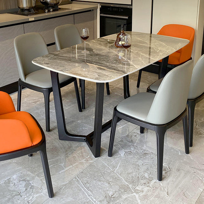 Sintered Stone Modern Rectangle Dining Table Grey Stone Top Table with Trestle Base Clearhalo ' dining_table' 'Dining Tables & Seating' 'Dining Tables' 'Furniture' 'furniture_dining_table' 'Kitchen & Dining Furniture' 'kitchen&dining_furn' 'kitchen' 'kitchen_dining_table' 3578521