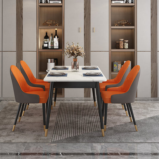 Modern Style Sintered Stone Dining Table White Rectangle Table with Metal Base for Home Use