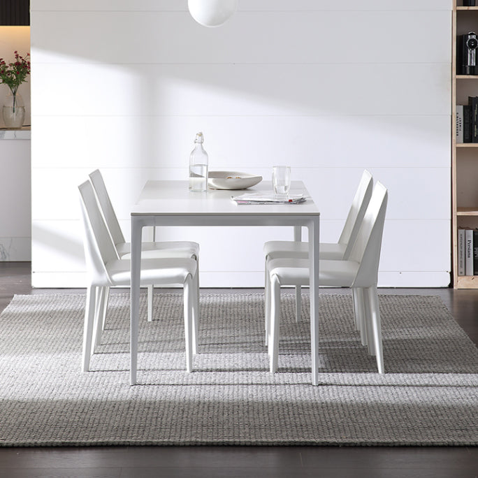 Contemporary Sintered Stone Top White Dining Table Rectangle Shape Dining Table with 4 Legs Base Clearhalo ' dining_table' 'Dining Tables & Seating' 'Dining Tables' 'Furniture' 'furniture_dining_table' 'Kitchen & Dining Furniture' 'kitchen&dining_furn' 'kitchen' 'kitchen_dining_table' 3578626