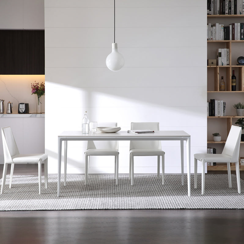 Contemporary Sintered Stone Top White Dining Table Rectangle Shape Dining Table with 4 Legs Base Clearhalo ' dining_table' 'Dining Tables & Seating' 'Dining Tables' 'Furniture' 'furniture_dining_table' 'Kitchen & Dining Furniture' 'kitchen&dining_furn' 'kitchen' 'kitchen_dining_table' 3578627
