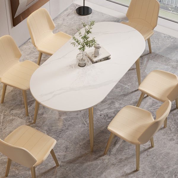 Contemporary Oval Dining Table Sintered Stone Dining Table with 4 Metal Legs for Dining Room Clearhalo ' dining_table' 'Dining Tables & Seating' 'Dining Tables' 'Furniture' 'furniture_dining_table' 'Kitchen & Dining Furniture' 'kitchen&dining_furn' 'kitchen' 'kitchen_dining_table' 3578629