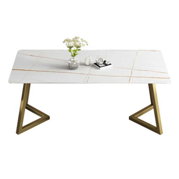 Simplicity Dining Table Rectangular Sintered Stone Table with Metallic Base Gold Without Chairs Clearhalo ' dining_table' 'Dining Tables & Seating' 'Dining Tables' 'furn' 'furn_dining_table' 'Furniture' 'furniture_dining_table' 'Kitchen & Dining Furniture' 'kitchen&dining_furn' 'kitchen' 'kitchen_dining_table' 3578644