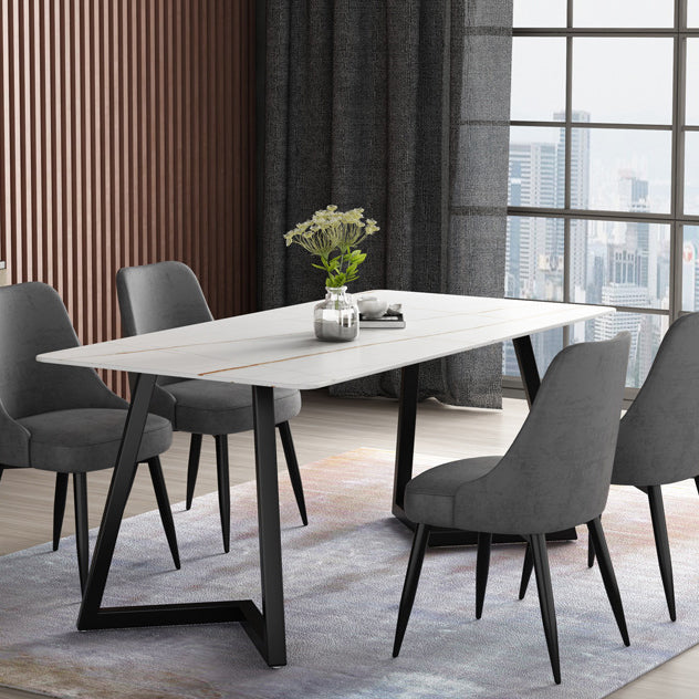 Simplicity Dining Table Rectangular Sintered Stone Table with Metallic Base Clearhalo ' dining_table' 'Dining Tables & Seating' 'Dining Tables' 'furn' 'furn_dining_table' 'Furniture' 'furniture_dining_table' 'Kitchen & Dining Furniture' 'kitchen&dining_furn' 'kitchen' 'kitchen_dining_table' 3578645