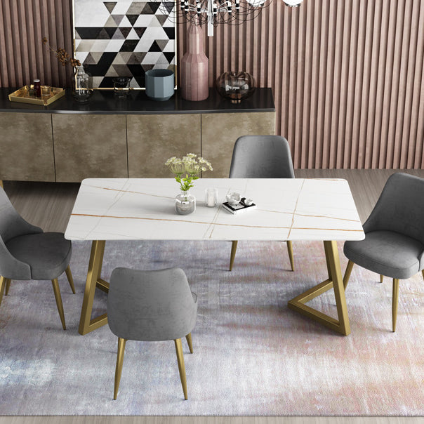 Simplicity Dining Table Rectangular Sintered Stone Table with Metallic Base Clearhalo ' dining_table' 'Dining Tables & Seating' 'Dining Tables' 'furn' 'furn_dining_table' 'Furniture' 'furniture_dining_table' 'Kitchen & Dining Furniture' 'kitchen&dining_furn' 'kitchen' 'kitchen_dining_table' 3578646