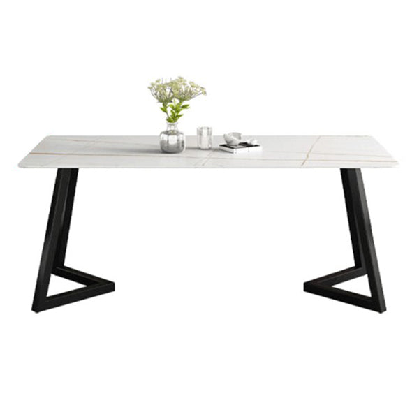 Simplicity Dining Table Rectangular Sintered Stone Table with Metallic Base Black Without Chairs Clearhalo ' dining_table' 'Dining Tables & Seating' 'Dining Tables' 'furn' 'furn_dining_table' 'Furniture' 'furniture_dining_table' 'Kitchen & Dining Furniture' 'kitchen&dining_furn' 'kitchen' 'kitchen_dining_table' 3578648