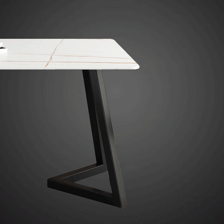 Simplicity Dining Table Rectangular Sintered Stone Table with Metallic Base Clearhalo ' dining_table' 'Dining Tables & Seating' 'Dining Tables' 'furn' 'furn_dining_table' 'Furniture' 'furniture_dining_table' 'Kitchen & Dining Furniture' 'kitchen&dining_furn' 'kitchen' 'kitchen_dining_table' 3578649