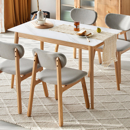 Modern Style Sintered Stone Dining Table White Rectangle Table with Wood Base