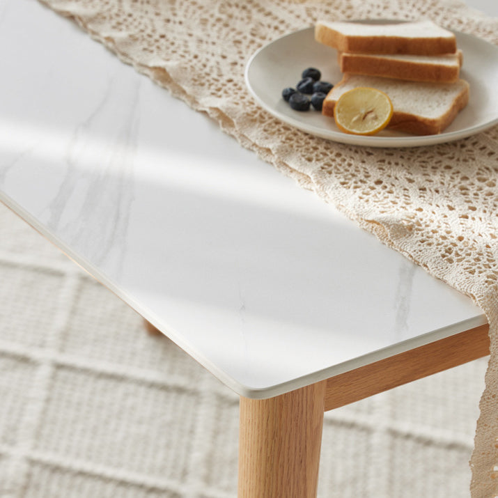 Modern Style Sintered Stone Dining Table White Rectangle Table with Wood Base Clearhalo ' dining_table' 'Dining Tables & Seating' 'Dining Tables' 'furn' 'furn_dining_table' 'Furniture' 'furniture_dining_table' 'Kitchen & Dining Furniture' 'kitchen&dining_furn' 'kitchen' 'kitchen_dining_table' 3578658