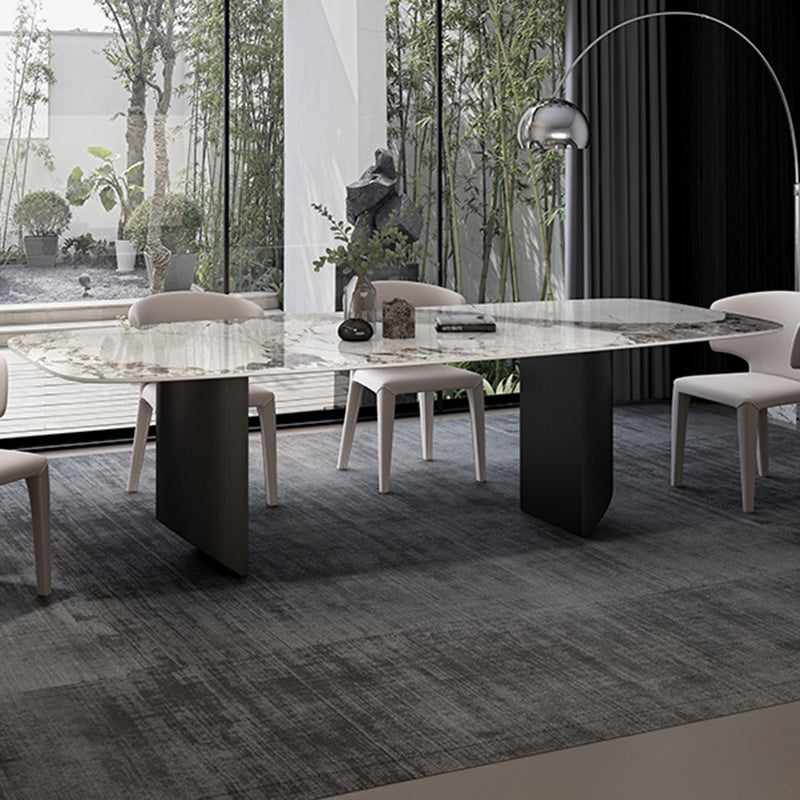 Modern Style Sintered Stone Dining Table Rectangle Table with Double Pedestal Clearhalo ' dining_table' 'Dining Tables & Seating' 'Dining Tables' 'furn' 'furn_dining_table' 'Furniture' 'furniture_dining_table' 'Kitchen & Dining Furniture' 'kitchen&dining_furn' 'kitchen' 'kitchen_dining_table' 3578837