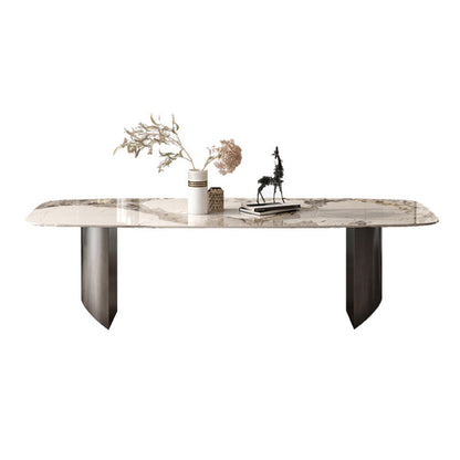 Modern Style Sintered Stone Dining Table Rectangle Table with Double Pedestal Without Chairs Clearhalo ' dining_table' 'Dining Tables & Seating' 'Dining Tables' 'furn' 'furn_dining_table' 'Furniture' 'furniture_dining_table' 'Kitchen & Dining Furniture' 'kitchen&dining_furn' 'kitchen' 'kitchen_dining_table' 3578841