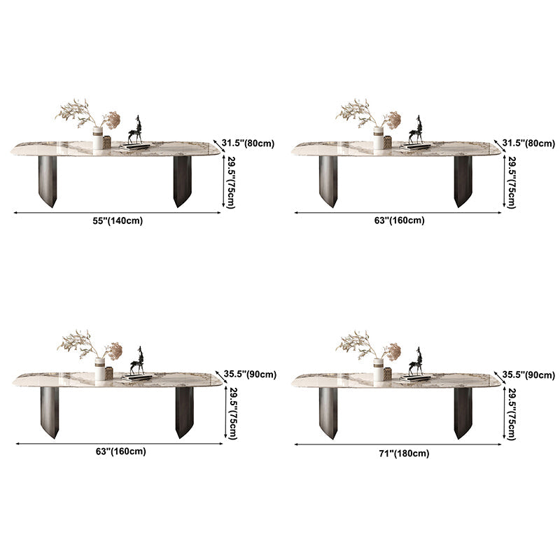 Modern Style Sintered Stone Dining Table Rectangle Table with Double Pedestal Clearhalo ' dining_table' 'Dining Tables & Seating' 'Dining Tables' 'furn' 'furn_dining_table' 'Furniture' 'furniture_dining_table' 'Kitchen & Dining Furniture' 'kitchen&dining_furn' 'kitchen' 'kitchen_dining_table' 3578845
