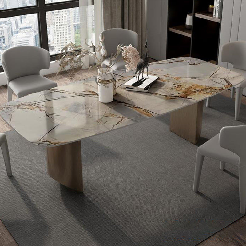 Modern Style Sintered Stone Dining Table Rectangle Table with Double Pedestal Clearhalo ' dining_table' 'Dining Tables & Seating' 'Dining Tables' 'furn' 'furn_dining_table' 'Furniture' 'furniture_dining_table' 'Kitchen & Dining Furniture' 'kitchen&dining_furn' 'kitchen' 'kitchen_dining_table' 3578846