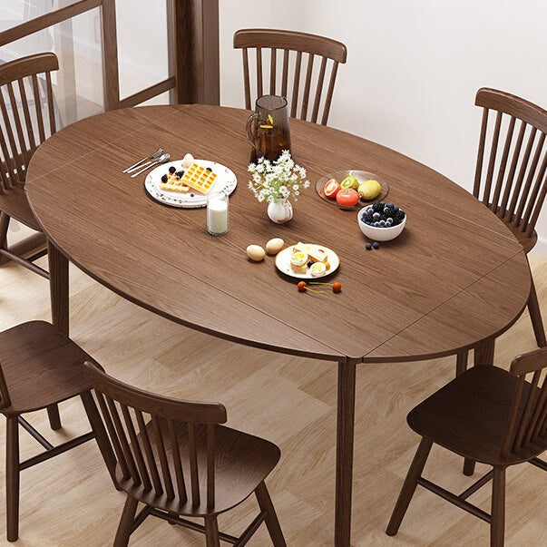 Contemporary Drop-Leaf Dining Table Rubberwood Solid Wood Table with 4 Legs Clearhalo ' dining_table' 'Dining Tables & Seating' 'Dining Tables' 'furn' 'furn_dining_table' 'Furniture' 'furniture_dining_table' 'Kitchen & Dining Furniture' 'kitchen&dining_furn' 'kitchen' 'kitchen_dining_table' 3578847