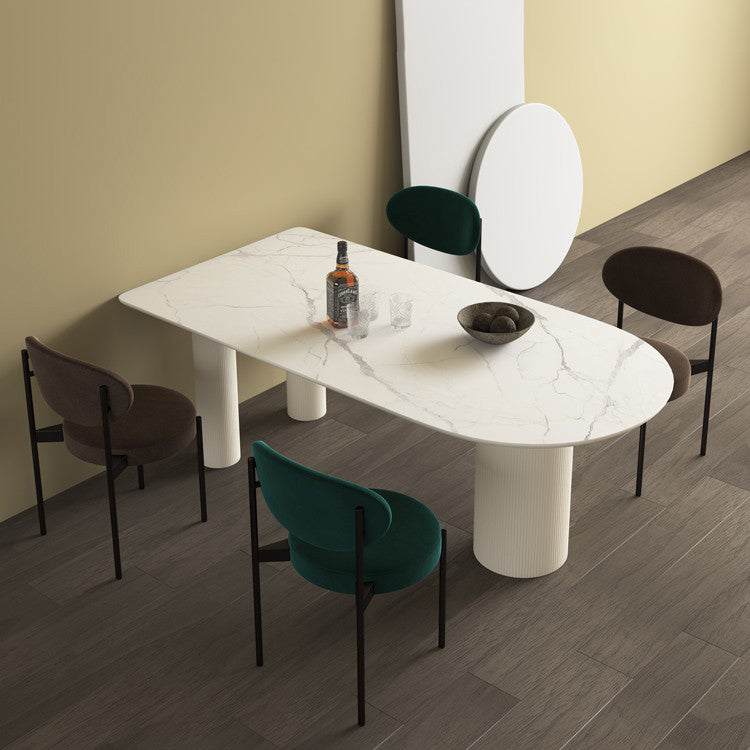 Irregular Sintered Stone Dining Table Modern Island Table with Wooden Double Pedestal Clearhalo ' dining_table' 'Dining Tables & Seating' 'Dining Tables' 'furn' 'furn_dining_table' 'Furniture' 'furniture_dining_table' 'Kitchen & Dining Furniture' 'kitchen&dining_furn' 'kitchen' 'kitchen_dining_table' 3582308