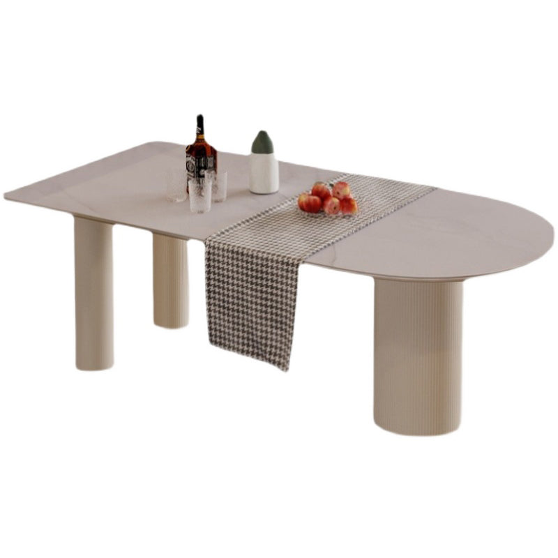 Irregular Sintered Stone Dining Table Modern Island Table with Wooden Double Pedestal Clearhalo ' dining_table' 'Dining Tables & Seating' 'Dining Tables' 'furn' 'furn_dining_table' 'Furniture' 'furniture_dining_table' 'Kitchen & Dining Furniture' 'kitchen&dining_furn' 'kitchen' 'kitchen_dining_table' 3582309