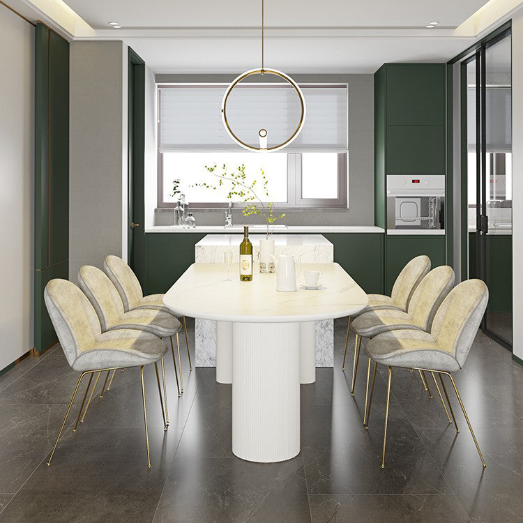Irregular Sintered Stone Dining Table Modern Island Table with Wooden Double Pedestal Clearhalo ' dining_table' 'Dining Tables & Seating' 'Dining Tables' 'furn' 'furn_dining_table' 'Furniture' 'furniture_dining_table' 'Kitchen & Dining Furniture' 'kitchen&dining_furn' 'kitchen' 'kitchen_dining_table' 3582313