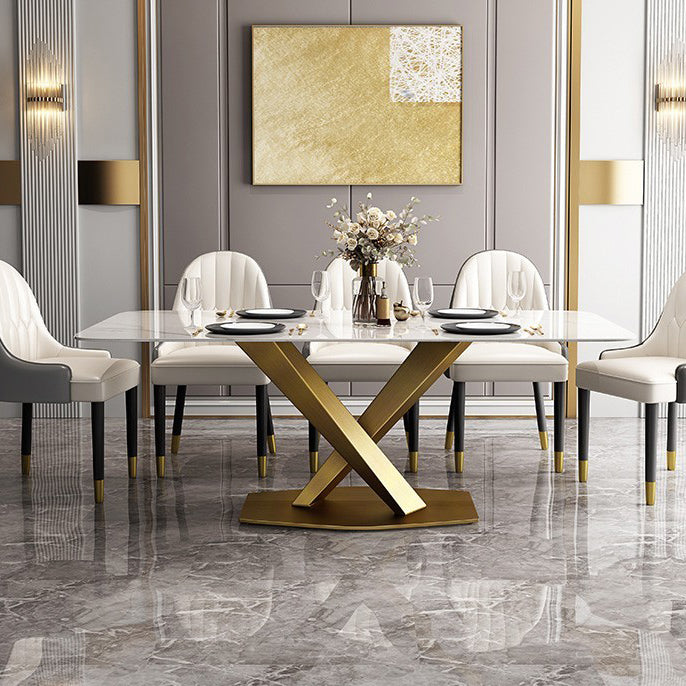 Metal Contemporary Rectangular Table Sintered Stone Table for Dining Room Clearhalo ' dining_table' 'Dining Tables & Seating' 'Dining Tables' 'furn' 'furn_dining_table' 'Furniture' 'furniture_dining_table' 'Kitchen & Dining Furniture' 'kitchen&dining_furn' 'kitchen' 'kitchen_dining_table' 3582346