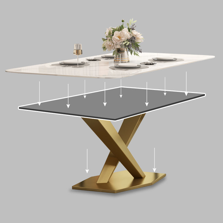 Metal Contemporary Rectangular Table Sintered Stone Table for Dining Room Clearhalo ' dining_table' 'Dining Tables & Seating' 'Dining Tables' 'furn' 'furn_dining_table' 'Furniture' 'furniture_dining_table' 'Kitchen & Dining Furniture' 'kitchen&dining_furn' 'kitchen' 'kitchen_dining_table' 3582352
