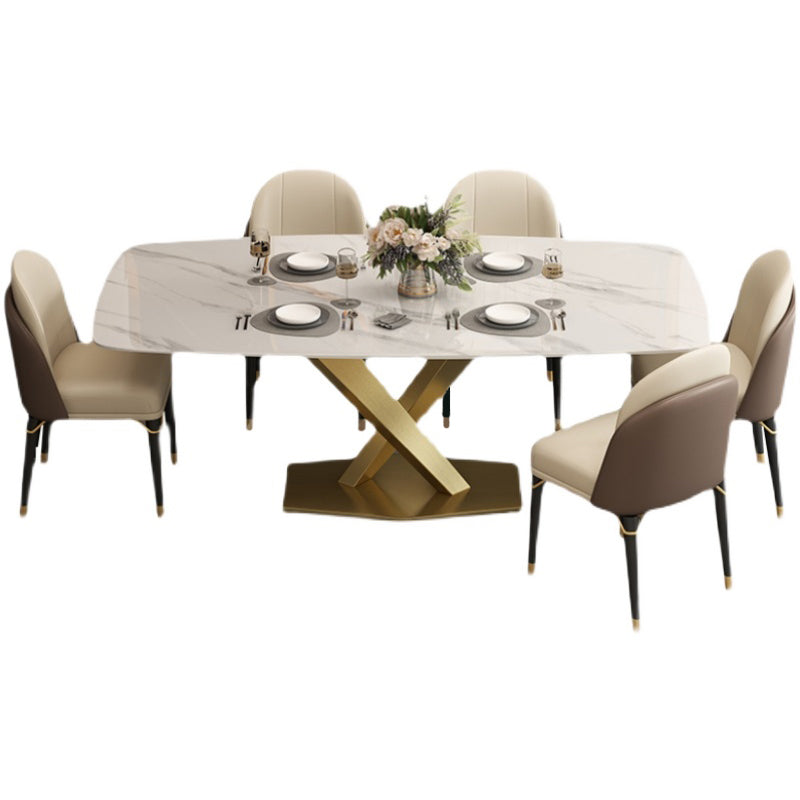 Metal Contemporary Rectangular Table Sintered Stone Table for Dining Room Clearhalo ' dining_table' 'Dining Tables & Seating' 'Dining Tables' 'furn' 'furn_dining_table' 'Furniture' 'furniture_dining_table' 'Kitchen & Dining Furniture' 'kitchen&dining_furn' 'kitchen' 'kitchen_dining_table' 3582355