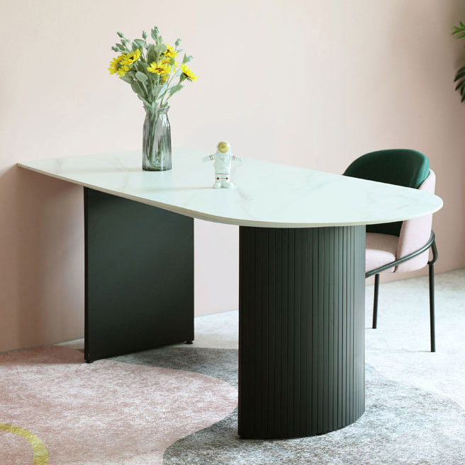 Irregular Sintered Stone Dining Table Modern Island Table with Double Pedestal for Restaurant Clearhalo ' dining_table' 'Dining Tables & Seating' 'Dining Tables' 'furn' 'furn_dining_table' 'Furniture' 'furniture_dining_table' 'Kitchen & Dining Furniture' 'kitchen&dining_furn' 'kitchen' 'kitchen_dining_table' 3582409